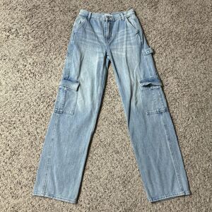 PacSun Jeans Womens 23 Light Wash Baggy Carpenter Cargo Pockets Denim Utility